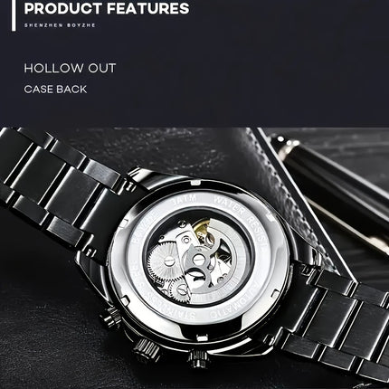 Men's Automatic Mechanical Watch Wristwatch with Hollowed-Out Back, Automatic Winding