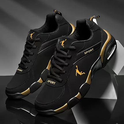 Air Cushion Casual Sneakers  Black/White Colorway, PU Upper, Geometric Design