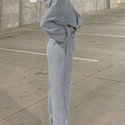 Gray Solid Drop Shoulder Hoodie and Joggers Activewear Set