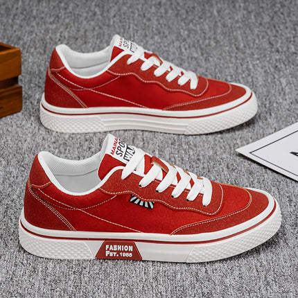 Lightweight Breathable Sneakers, Red/, Lace-Up Closure, Cushioned PVC Sole - Gym, Running, Everyday Casual Shoes