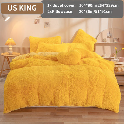 3pcs Solid Color Polyester Plush Duvet Cover Set, Winter Bedding, Machine Washable, Zipper Closure, 250-300g Fabric, Active Print, No Filler, Pillowcases Included