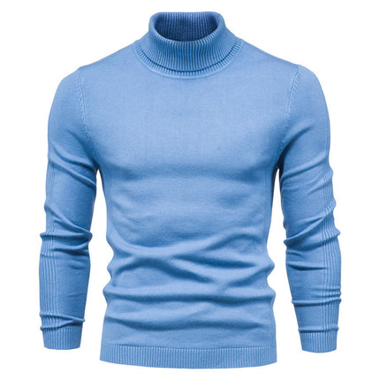 Winter Turtleneck Sweater Fashion Slim Fit Solid Color Pullover Knitted Top Men's Clothing