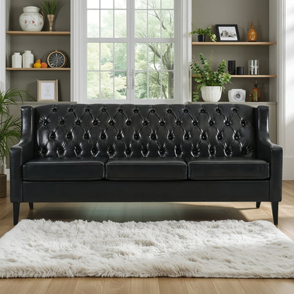 Classic American Style 3-Seater Sofa Suitable for Living Room & Office - Traditional PU Couch with Frame,