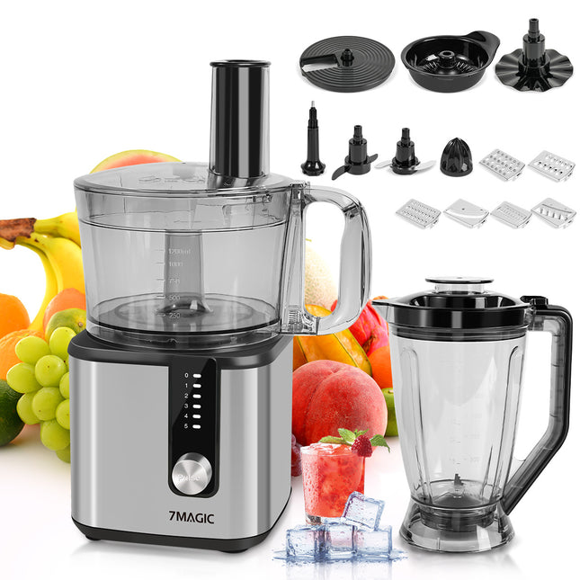 Mixer & Food Processor 750W Dough Kneader with Dual Bowls 5-Speed Settings for Mixing,