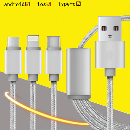 3 In 1 Usb Mobile Phone Data Cable- Black