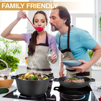 2-in-1 Cast Iron Cookware Set (Dutch Oven + Skillet) - Dual-Purpose Pots And Pans Set for Stove,