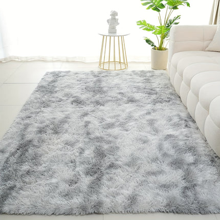 1pc, Tie-Dye Light Grey Long Plush Mat, Fabric Upgraded Fluffy Cozy Soft Premium Modern
