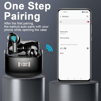 Wireless Headphones 5.3 Stereo Bass Earphones, Ear Buds 40H Dual Mic Call,