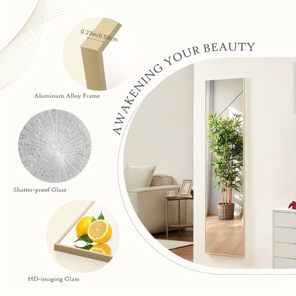 Tall Mirror With Stand, Tall Full Body Mirror, Hanging Or Leaning For Wall, Aluminum