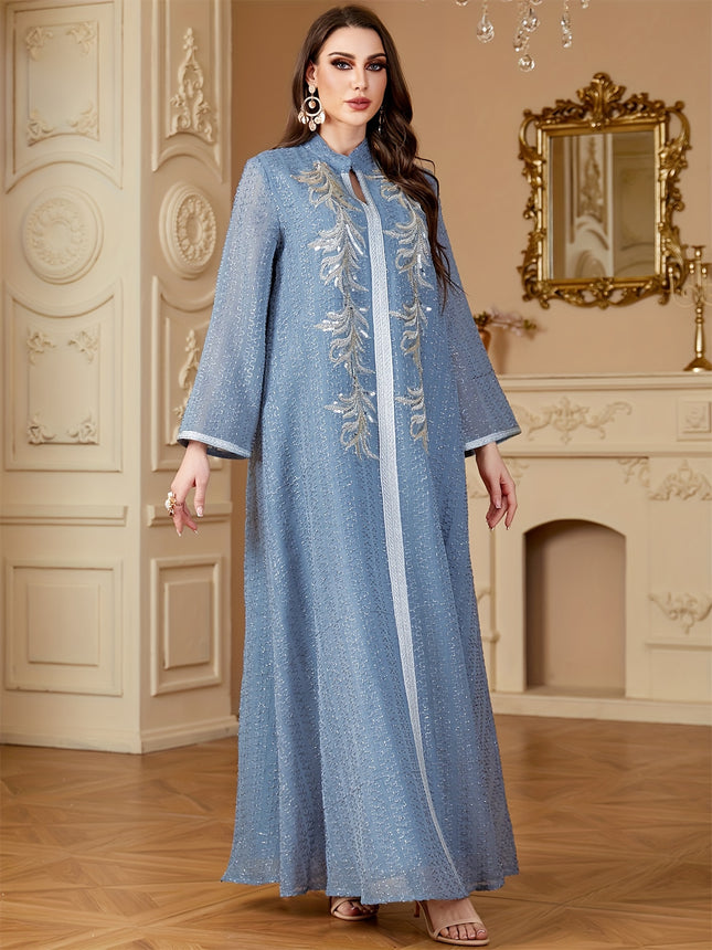 Ramadan Dubai Sequins Long Dress  Elegant Kebaya Abaya with Bright Line Decoration, 100% Polyester