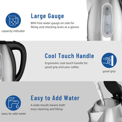 Electric Kettle, Stainless Steel Tea Kettle Electric 1.8L Capacity, Water Dispenser, Water Scale,