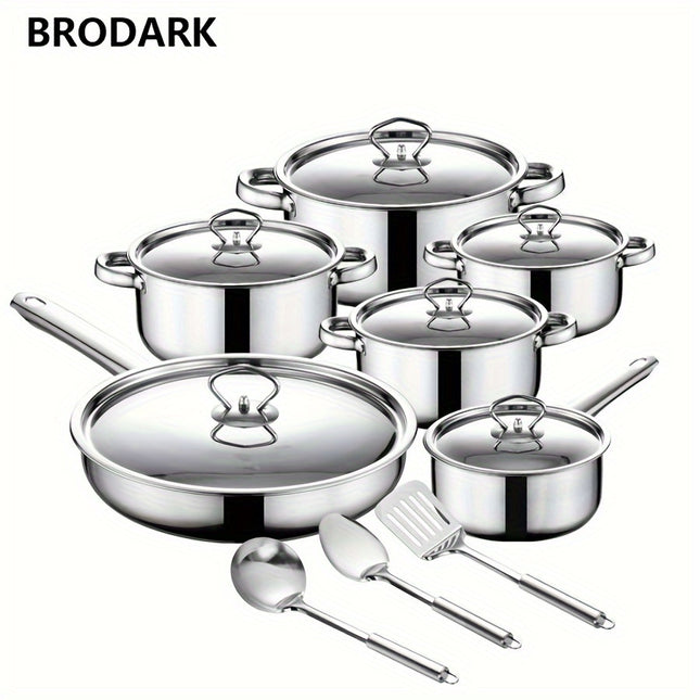 Stainless Steel Pots And Pans Set Non-Toxic, 1Frying Pans, Saucepan And Stockpots, Compatible