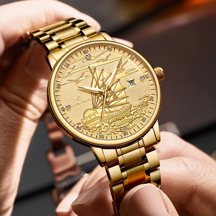 Men's Automatic Mechanical Watch, Smooth Sailing Series, All-Golden Noble Men's Wristwatch