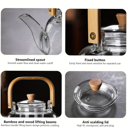 1pc  33.81oz - Transparent Glass Flower Teapot - High Borosilicate Material