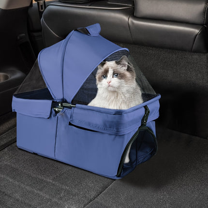 2-in-1 Convertible Dog Stroller & Carrier with Removable Crate Transport Bag – Foldable Pet Tote with Safety Belt, Adjustable Canopy, Storage Basket, Shock Absorber Wheels & 360° EVA Tires for Small/Medium Dogs & Cats, Pet