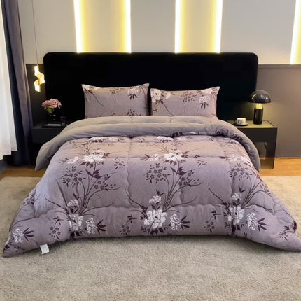 1pc Luxury Dark Grey Purple Floral Bedspread