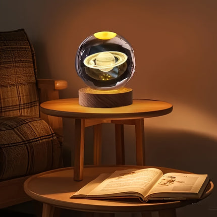 1 Mini 60mm/2.36in 3D Laser Engraved Crystal Ball Decorative Night Light, for SATURN Solar System for Galaxy USB