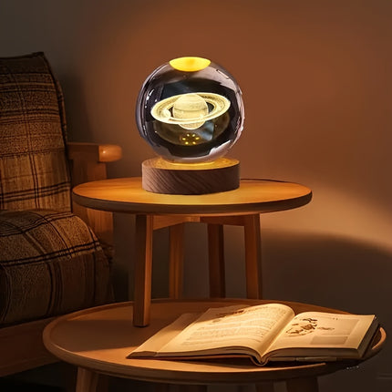 1 Mini 60mm/2.36in 3D Laser Engraved Crystal Ball Decorative Night Light, for SATURN Solar System for Galaxy USB