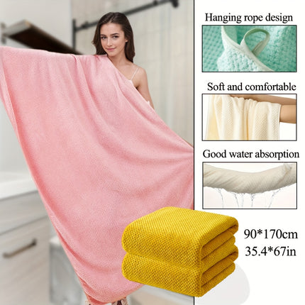 2pcs Large Size Bath Towels Set 90×170cm/35.4×67in, Pineapple Lattice Pattern Microfiber Material