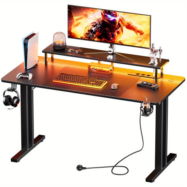 RGB Gaming Desk with Power Outlets & Monitor Stand, Large Wide Computer Workstation