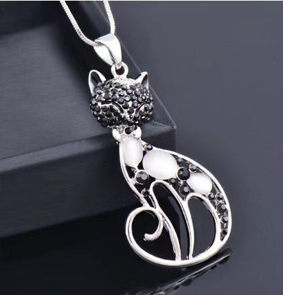 Cute Crystal Shining Diamond Opal Cartoon Fox Cat Necklace
