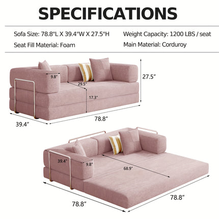 Sofa Bed | Convertible Floor Boneless Couch with Comfy Pillow, Modular Modern Corduroy Sofa