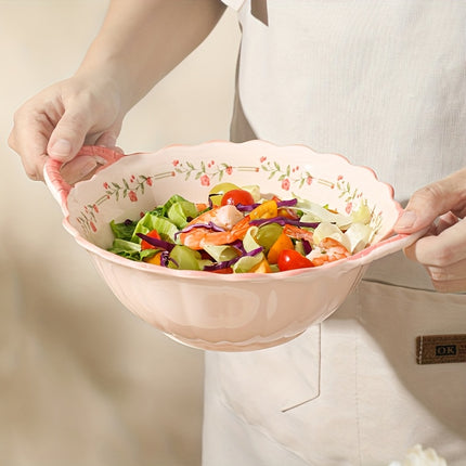 8pcs French Country Ceramic Dinnerware Set with Red Glaze & Peach Blossom Pattern Round Plates,