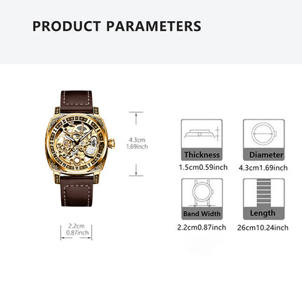 1pc Men's Roman Numeral Mechanical Watch - Automatic Winding Luxury Dress Watch with Golden-Tone