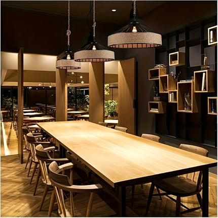 Pendant Light, E27 Base Iron Twine Ceiling Fixture with Woven Design for Living Room, Dining Area