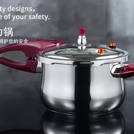 Large Capacity Stainless Steel Pressure Cooker with Red Handles - Quick-Lock, Energy-Saving