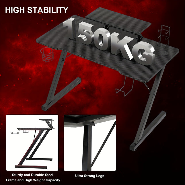 A black ergonomic gaming desk and table, with a support board, 100x54.5x75cm carbon fiber table,