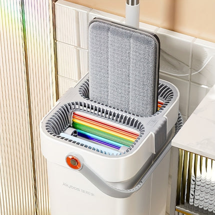 1set Stainless Steel Flat Floor Mop and Bucket Set with Microfiber Mop Head, Plastic Mop