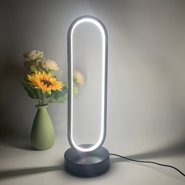 Modern Dimmable LED Table Lamp with USB Power, Adjustable Multi-Pattern Lighting, Metal and Plastic Base