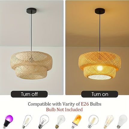 Handwoven Bamboo Pendant Light, 29cm Bamboo Chandelier, 1pc Rattan Pendant Light