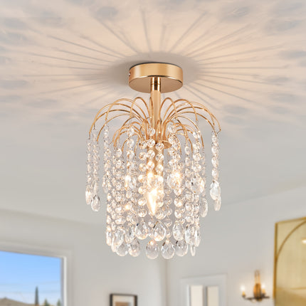 1pc Modern Semi-Flush Mount Ceiling Light Fixture - Elegant Golden Chandelier with E14 Bulb Base,