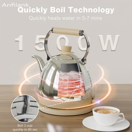 Stainless Steel Electric Kettle | 1500W Silver Wood Grain Design, Fast Boil, Anti-Dry Burning,