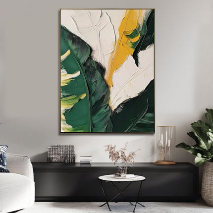 Hand-Painted Oil Painting Canvas Wall Art Decoration Green Plants And Banana Leaves For Home Living Room Decor Rolled Frameless Unstretched Painting