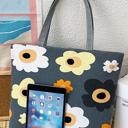 Dark Grey Flower Canvas Tote Bag