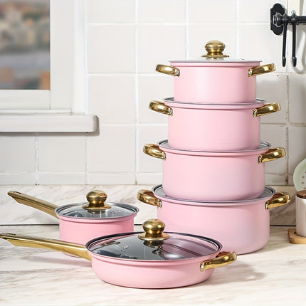 12pcs Stainless Steel Cookware Set, Pots And Pans Set Non Stick, Kitchen Pink Cookware Sets,
