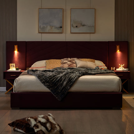 Luxury King/Queen Bed Frame With Built-in Gold LED Lights And Nightstands,