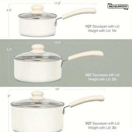 Pan Set With Lid, 1QT&2QT&3QT Granite Saucepans, Nonstick Saucepan Set, PFAS-FREE Pot Set
