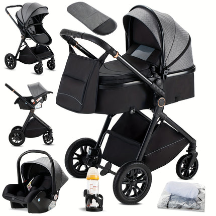 Complete Set of a 3-In-1 Stroller, Buggy, And Baby Bed with a One-Click Folding Feature, Designed for Newborns