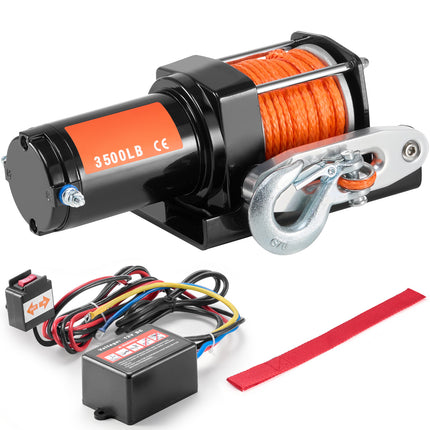 Electric Winch ATV UTV 3500 lb Synthetic Rope Waterproof Wired Control