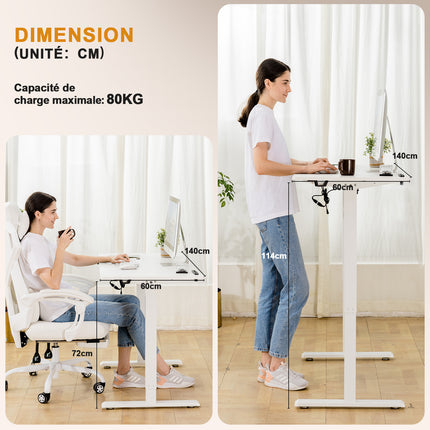 Electric Sit-Stand Desk 160 x 70, Height-Adjustable Table with 2 Memory Settings for Office and Bedroom