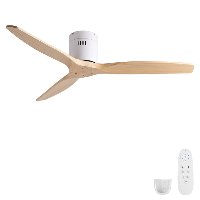 52 inch American Mordern Cozy Vibrant Natural Style Solid Wood Low Profile Flush Ceiling Fan without Light