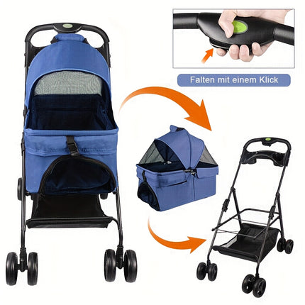 2-in-1 Convertible Dog Stroller & Carrier with Removable Crate Transport Bag – Foldable Pet Tote with Safety Belt, Adjustable Canopy, Storage Basket, Shock Absorber Wheels & 360° EVA Tires for Small/Medium Dogs & Cats, Pet