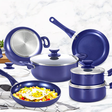 10-Piece Pots And Pans Set Nonstick, Aluminum Nonstick Ceramic Cookware Set With Lids