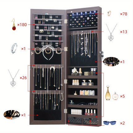 47.2"" Wall Mounted Organizer With Lockable Full-Length Mirror Perfect for Bedroom