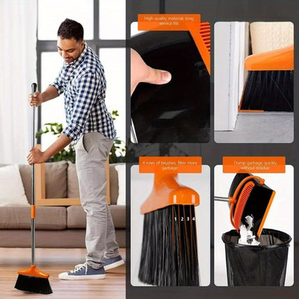 Broom and Dustpan Set with Long Handle for Home Kitchen Room Office Lobby Floor Use,