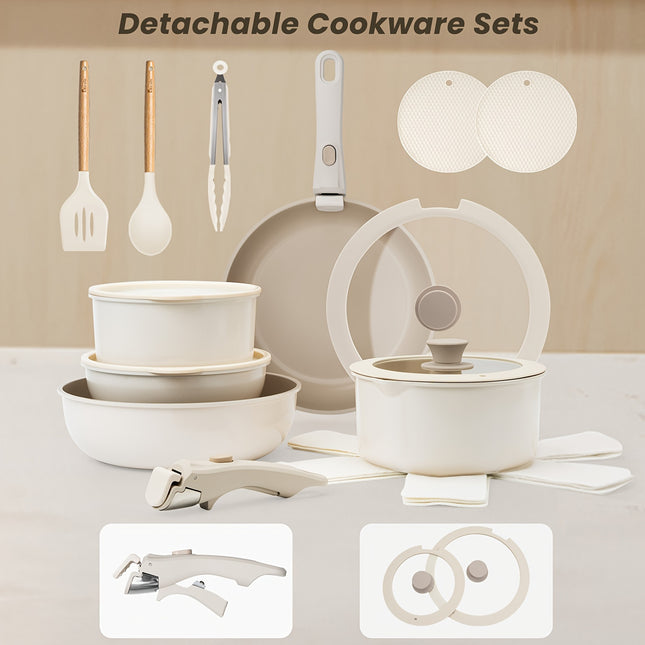 20pcs Pots And Pans Set,stick Ceramic Cookware Set With Removable Handles.